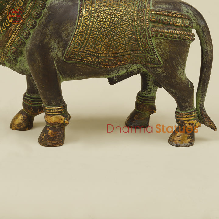 Brass Nandi Standing, Green Patina Finish with Golden Accent, 11"