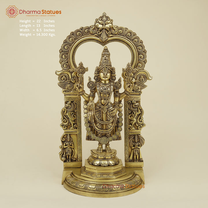 Brass Tirupati Balaji with Frame, Golden Finish, 22"