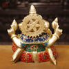 Brass Ganesh Seated, golden and stone work, 13.5"