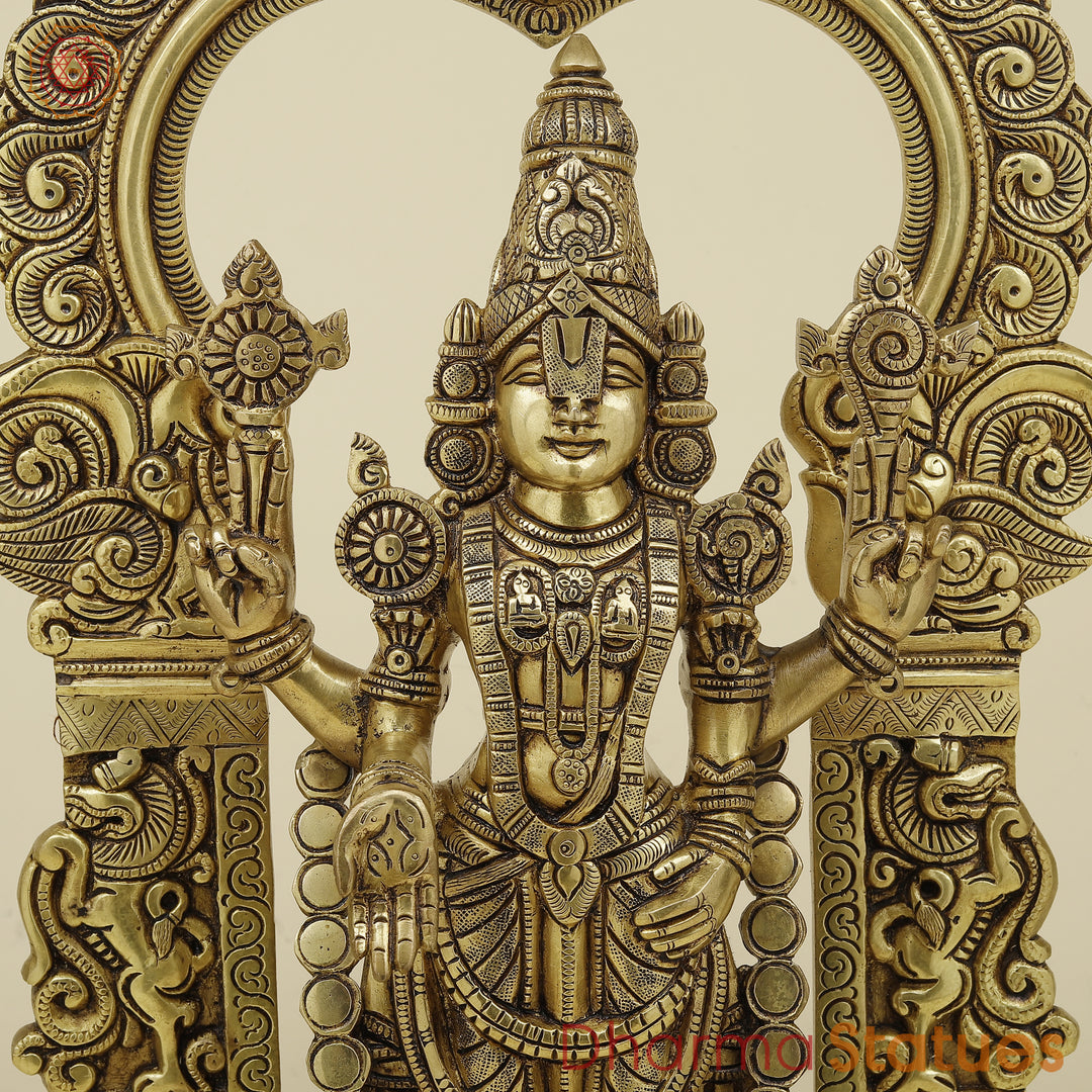 Brass Tirupati Balaji with Frame, Golden Finish, 22"