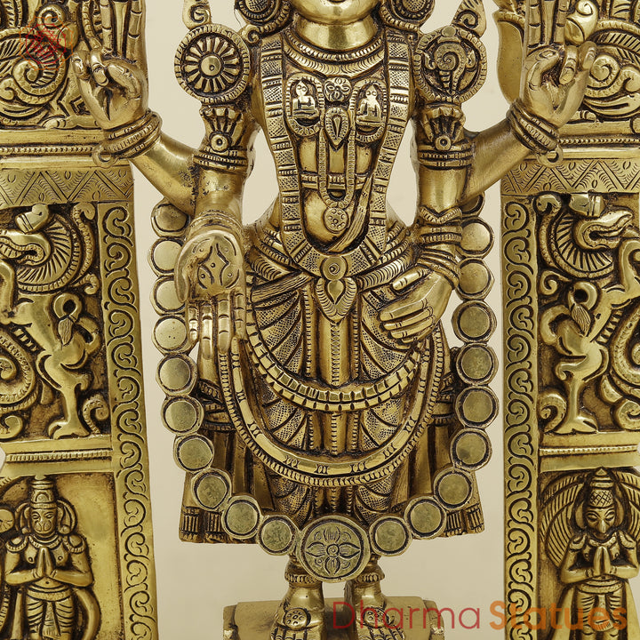 Brass Tirupati Balaji with Frame, Golden Finish, 22"