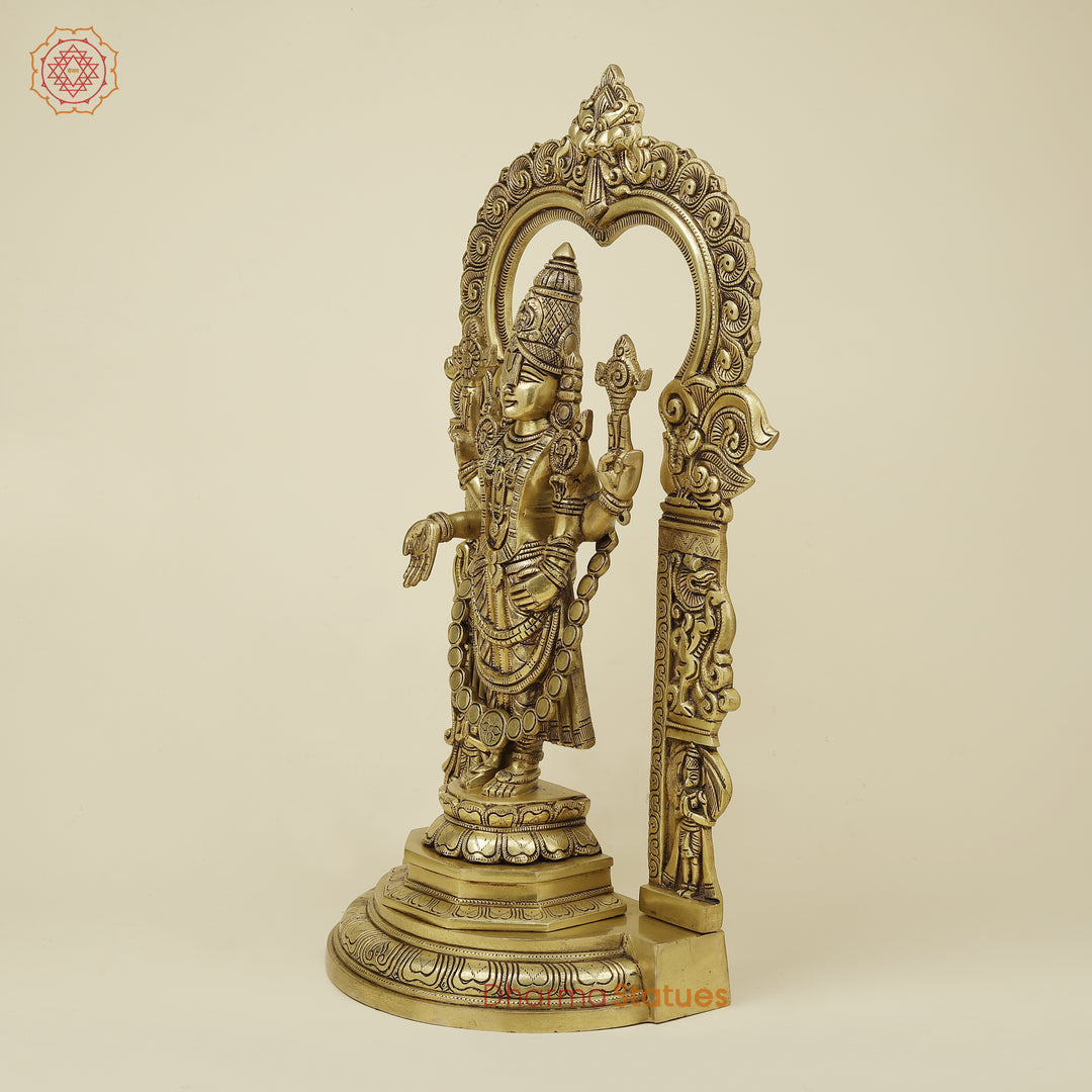 Brass Tirupati Balaji with Frame, Golden Finish, 22"