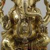 Brass Ganesh on Chowki Base with Rat, Fine Golden Finish, 15"