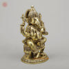 Brass Ganesh on Chowki Base with Rat, Fine Golden Finish, 15"