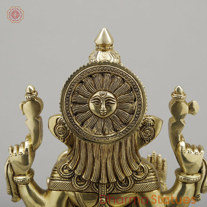 Brass Ganesh on Chowki Base with Rat, Fine Golden Finish, 15"