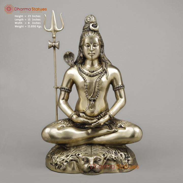 Brass Shiva Seated Meditation Position, Fine Smooth Finish, 24"