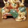 Brass Ganesh Sitting on a Throne stone Work, 12"