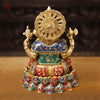 Brass Ganesh Seated On Lotus Base, Golden Stone Work, 12"