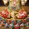 Brass Ganesh Seated On Lotus Base, Golden Stone Work, 12"