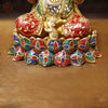 Brass Ganesh Seated On Lotus Base, Golden Stone Work, 12"