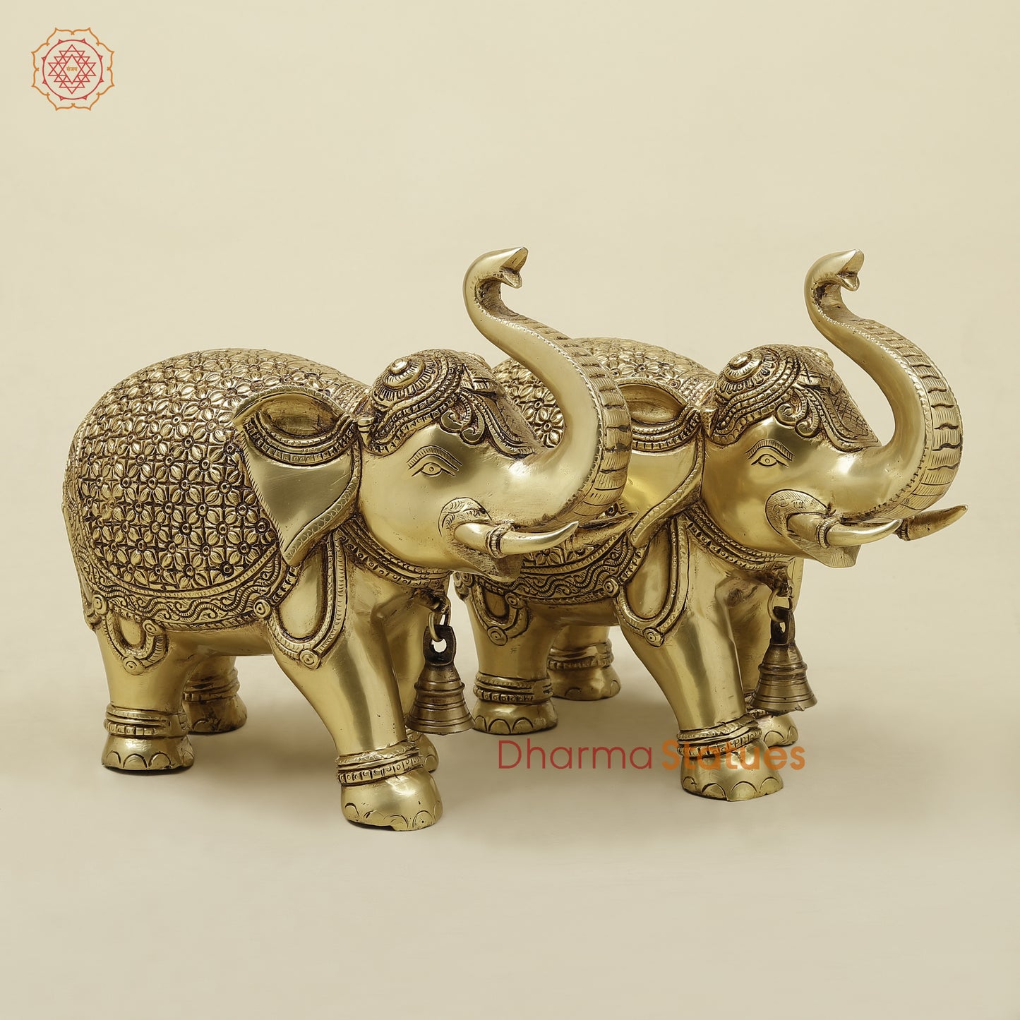 Brass Elephant Pair, Golden Finish, 10.5"