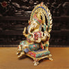 Brass Ganesh Sitting With Rat frame, Golden & Stone Work, 20"