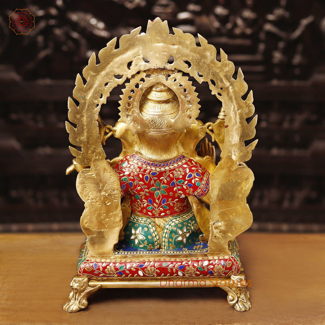 Brass Ganesh Sitting With Rat frame, Golden & Stone Work, 20"