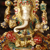 Brass Ganesh Sitting Fine Finish, Stone Work, 15"