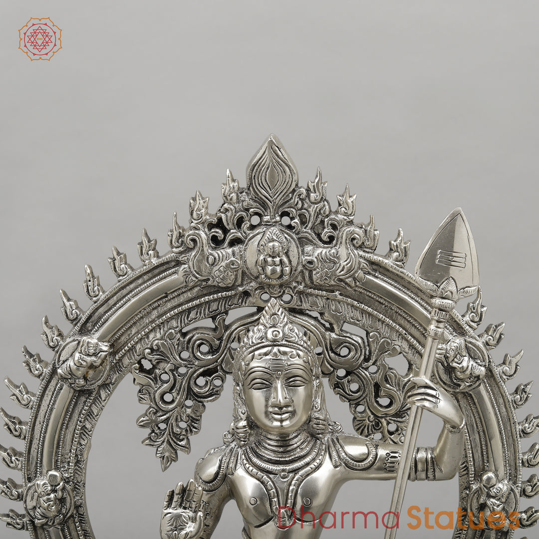 Brass Kartik with Peacock & Frame, Silver Finish, 16.5"