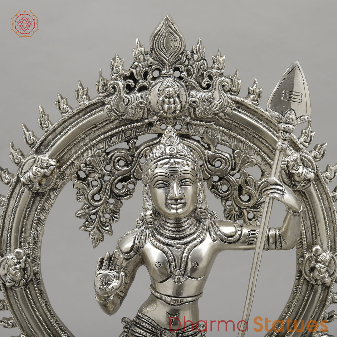 Brass Kartik with Peacock & Frame, Silver Finish, 16.5"