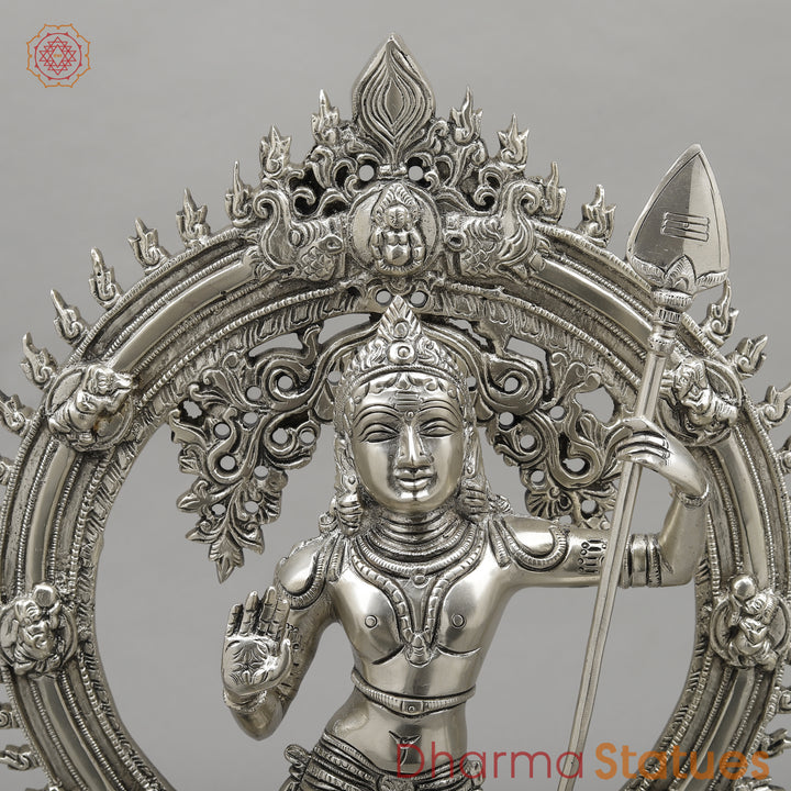 Brass Kartik with Peacock & Frame, Silver Finish, 16.5"