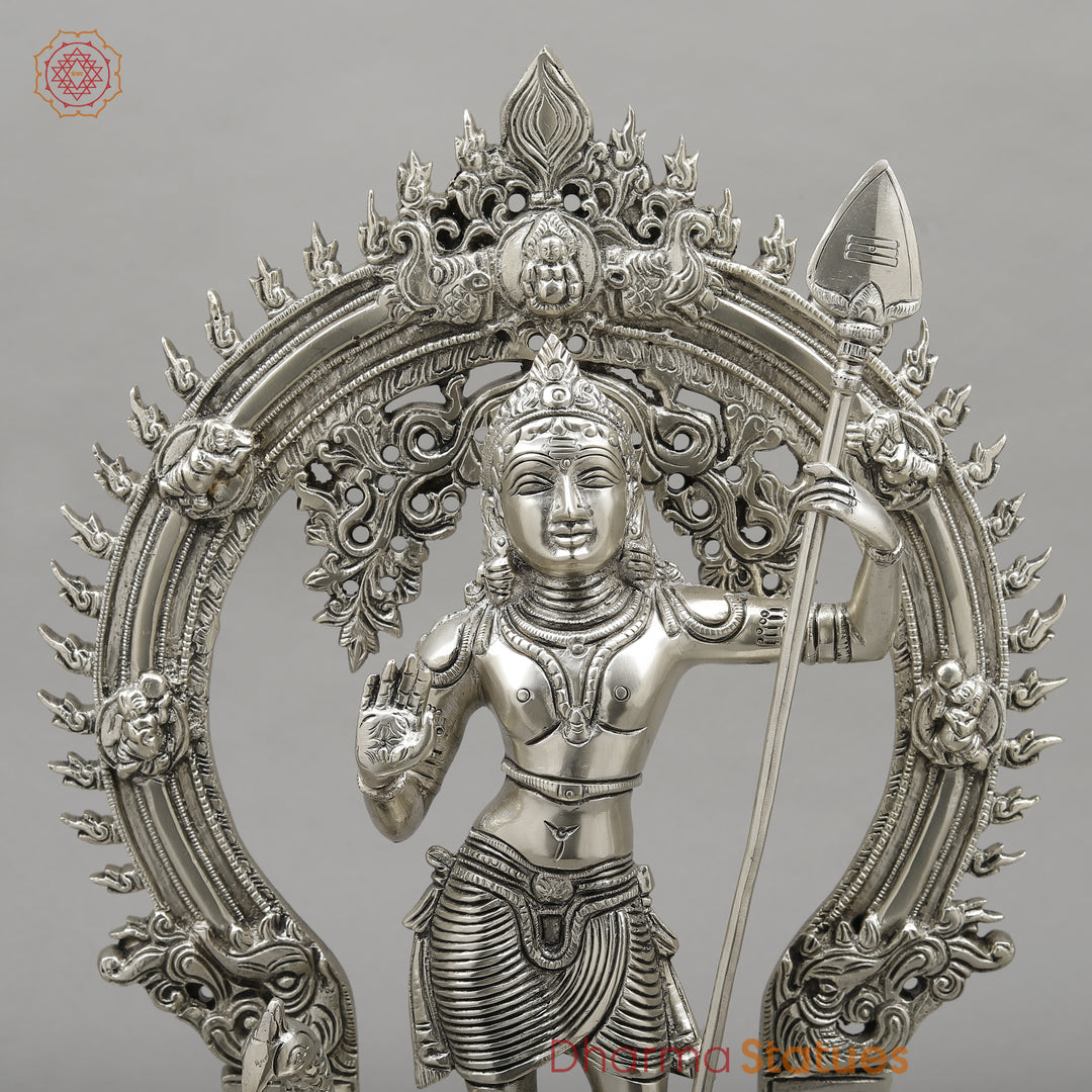 Brass Kartik with Peacock & Frame, Silver Finish, 16.5"