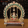 Brass Ganesh Jhula on Swing with Bell, stone work, 15" Front View