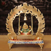 Brass Ganesh Jhula on Swing with Bell, stone work, 15"