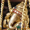 Brass Ganesh Jhula on Swing with Bell, stone work, 15"