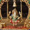 Brass Ganesh Jhula on Swing with Bell, stone work, 15"