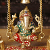 Brass Ganesh Jhula on Swing with Bell, stone work, 15"