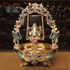 Brass Ganesh Urli With Swing, Golden finish with Stone Work, 20" Front View