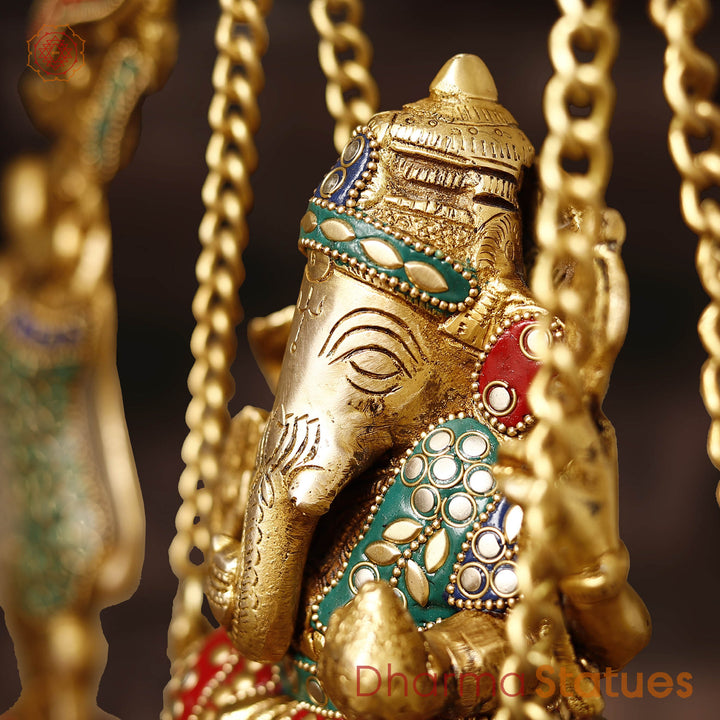 Brass Ganesh Urli With Swing (Stone Work)20"