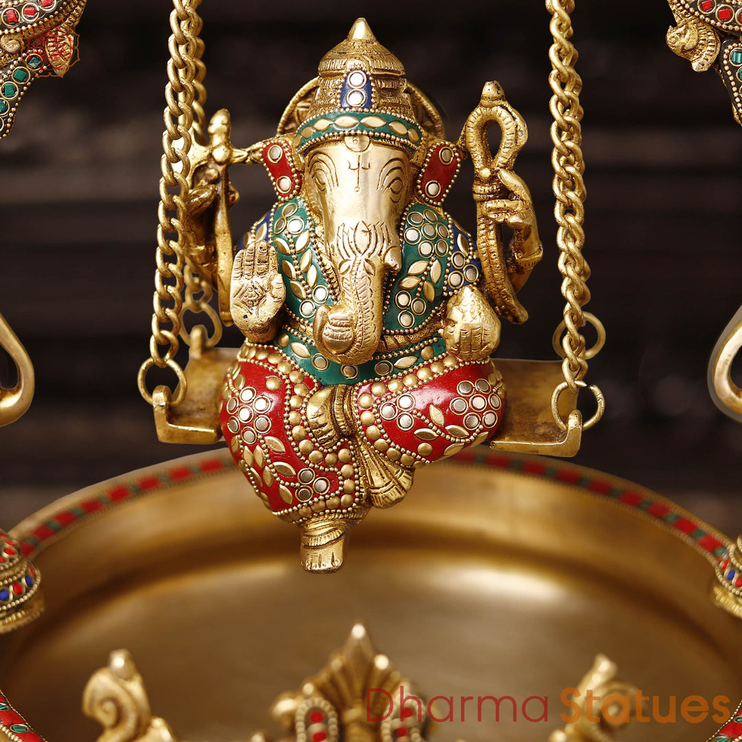Brass Ganesh Urli With Swing (Stone Work)20"