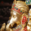 Brass Ganesh Sitting With Turban, Fine Stone Work 21"