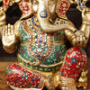 Brass Ganesh Sitting With Turban, Fine Stone Work 21"