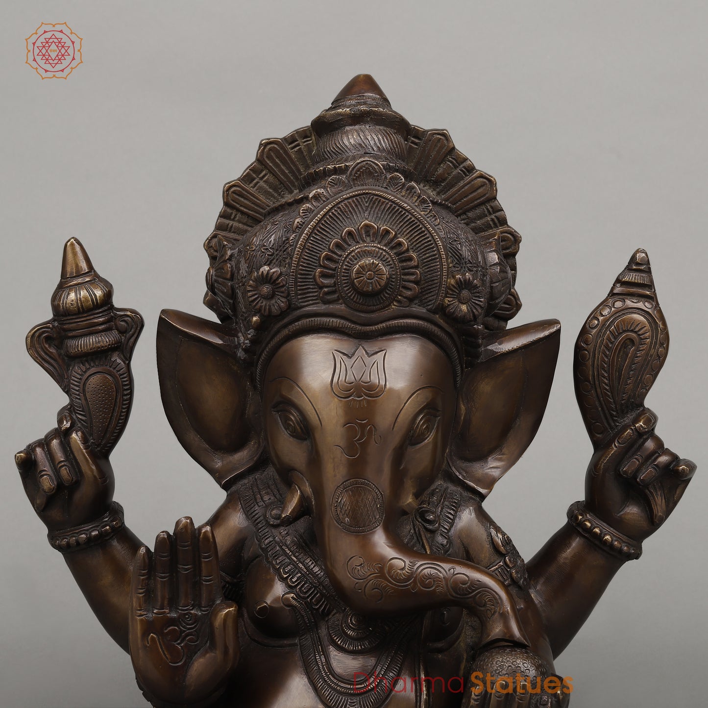 Brass Ganesh seated in Blessing Posture, Copper Finish, 14.5"