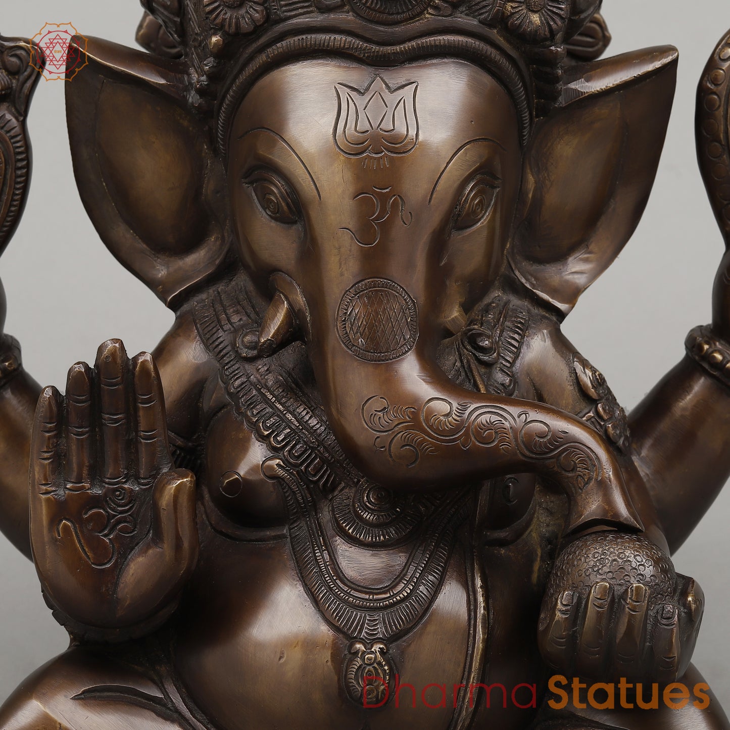 Brass Ganesh seated in Blessing Posture, Copper Finish, 14.5"