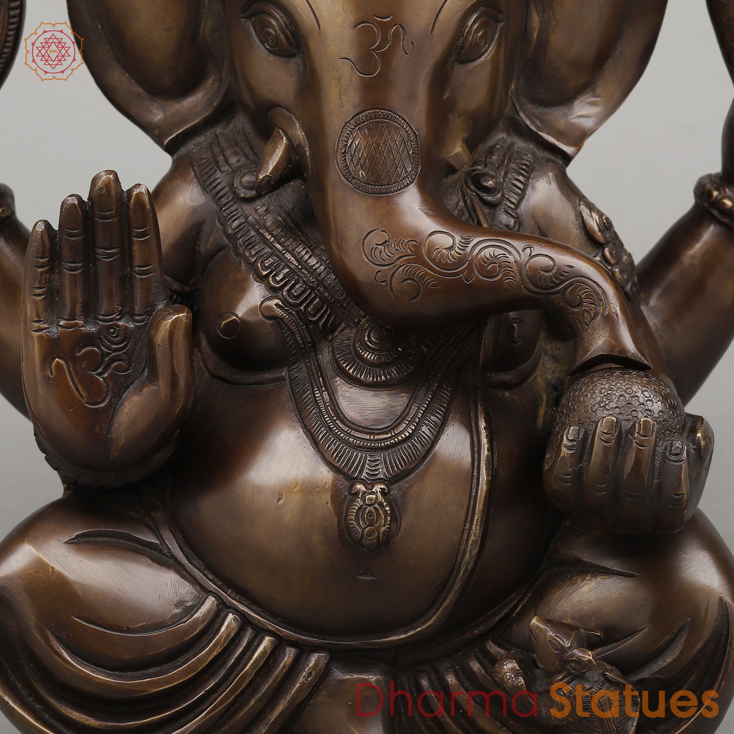 Brass Ganesh seated in Blessing Posture, Copper Finish, 14.5"