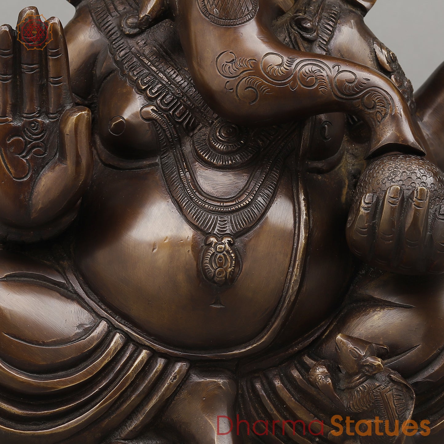 Brass Ganesh seated in Blessing Posture, Copper Finish, 14.5"