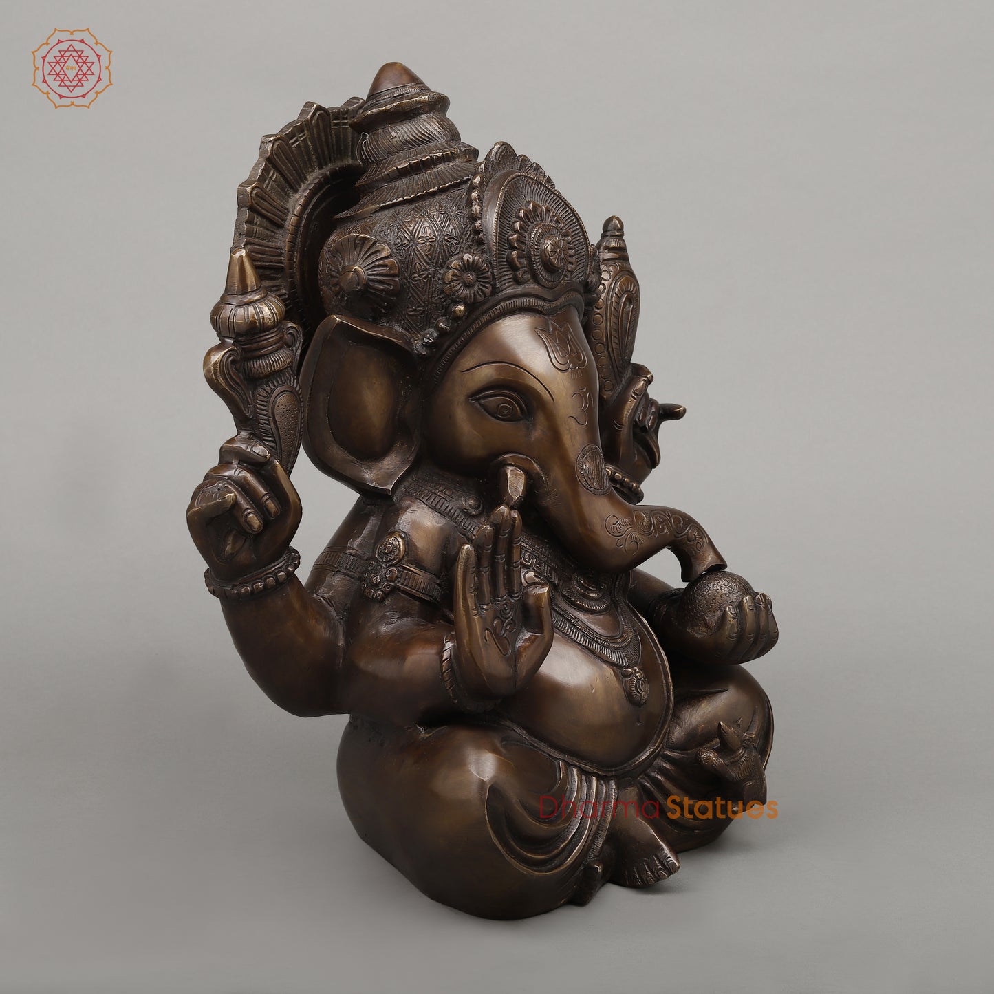 Brass Ganesh seated in Blessing Posture, Copper Finish, 14.5"