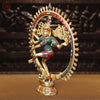 Brass Natraj Idol, Heritage Craftsmanship, Golden Glory with Stone work 16.5"