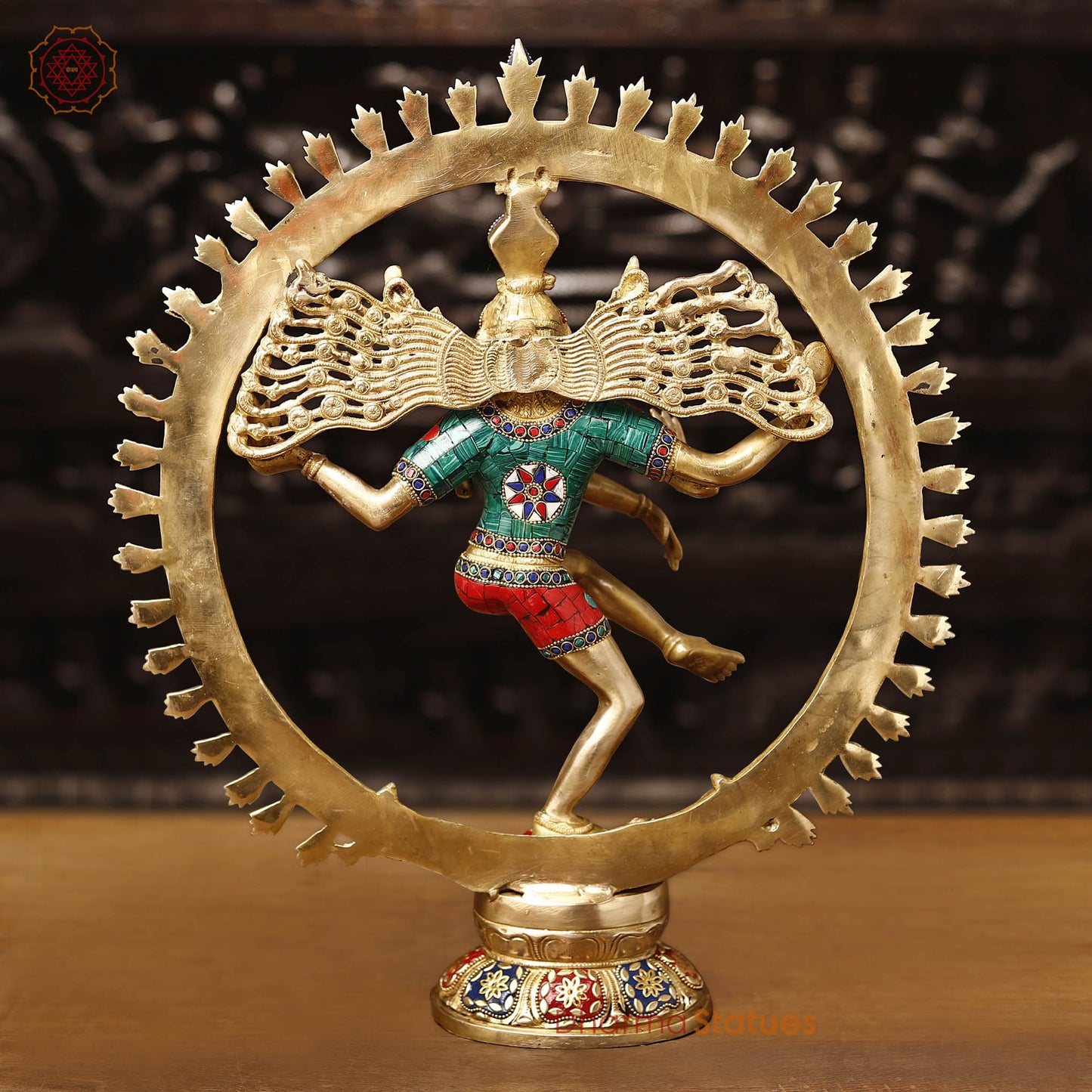 Brass Natraj Idol, Heritage Craftsmanship, Golden Glory with Stone work 16.5"