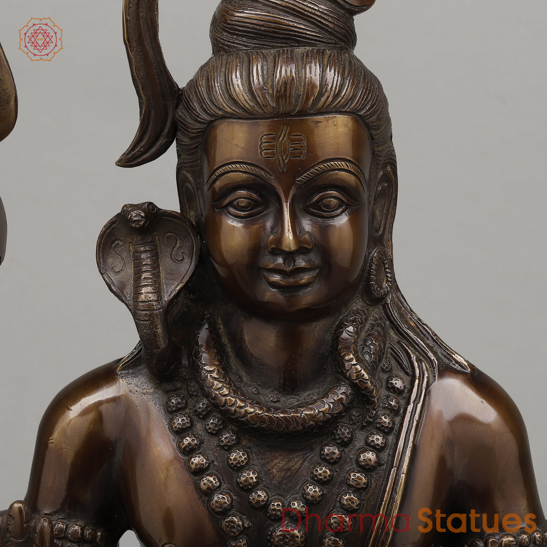 Brass Shiva Seated in Blessing Posture with Trishul, Copper Finish, 17.5"