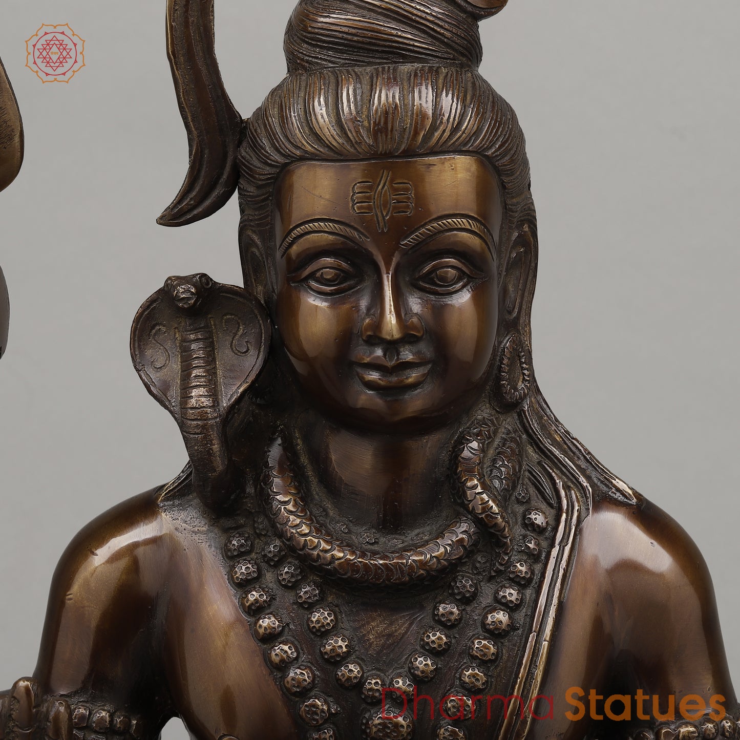 Brass Shiva Seated in Blessing Posture with Trishul, Copper Finish, 17.5"