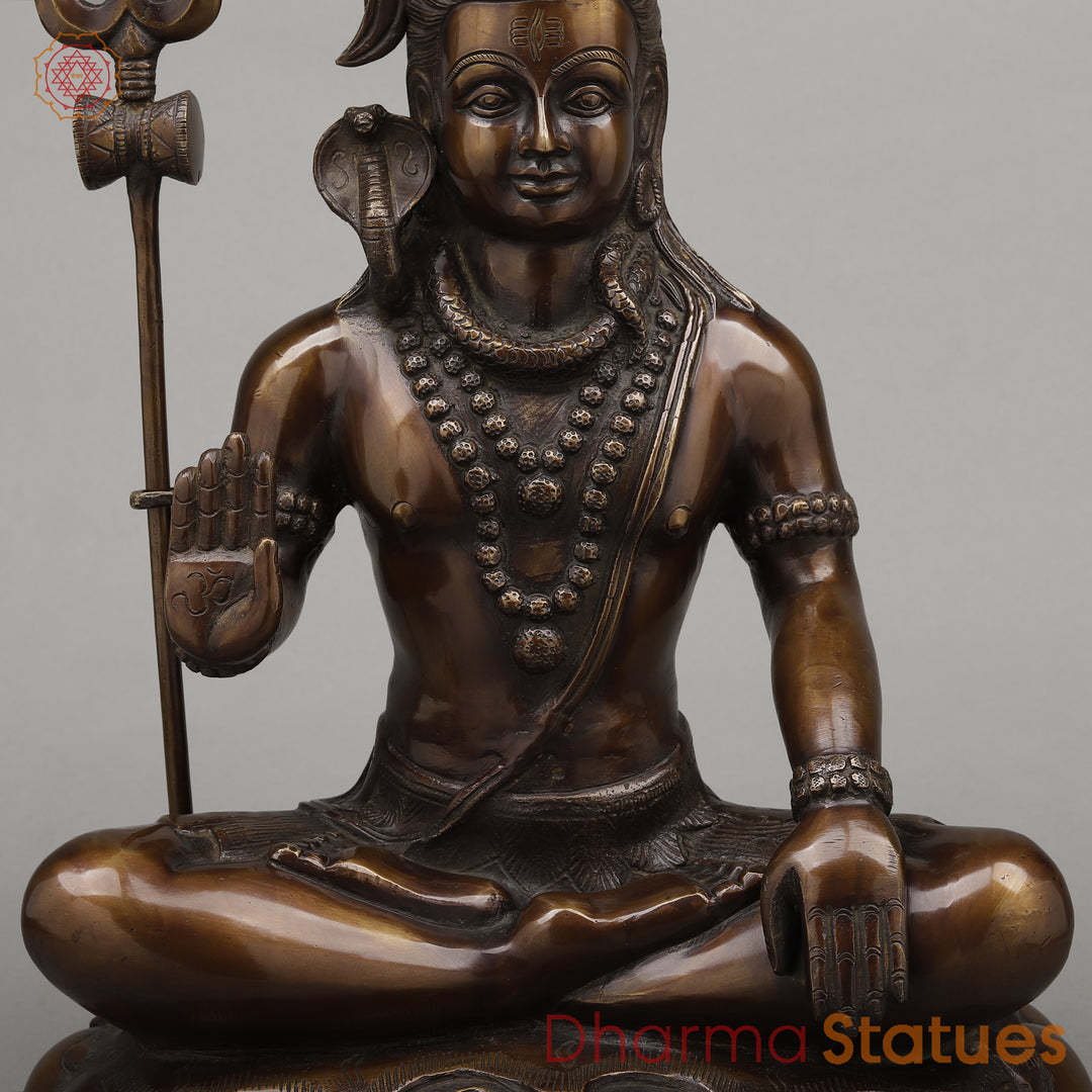 Brass Shiva Seated in Blessing Posture with Trishul, Copper Finish, 17.5"