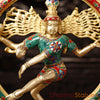 Brass Natraj Idol, Heritage Craftsmanship, Golden Glory with Stone work 16.5"