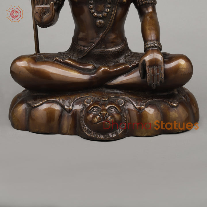 Brass Shiva Seated in Blessing Posture with Trishul, Copper Finish, 17.5"