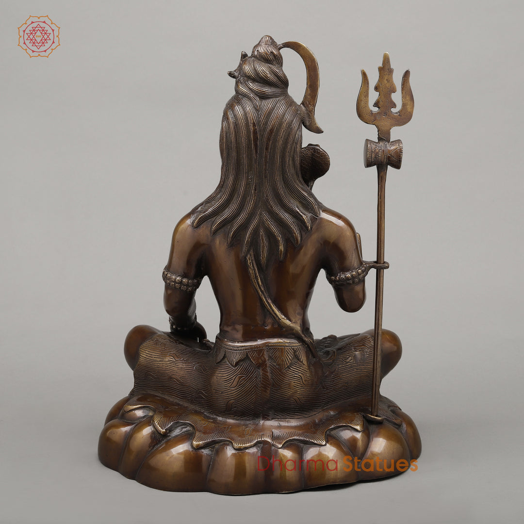 Brass Shiva Seated in Blessing Posture with Trishul, Copper Finish, 17.5"