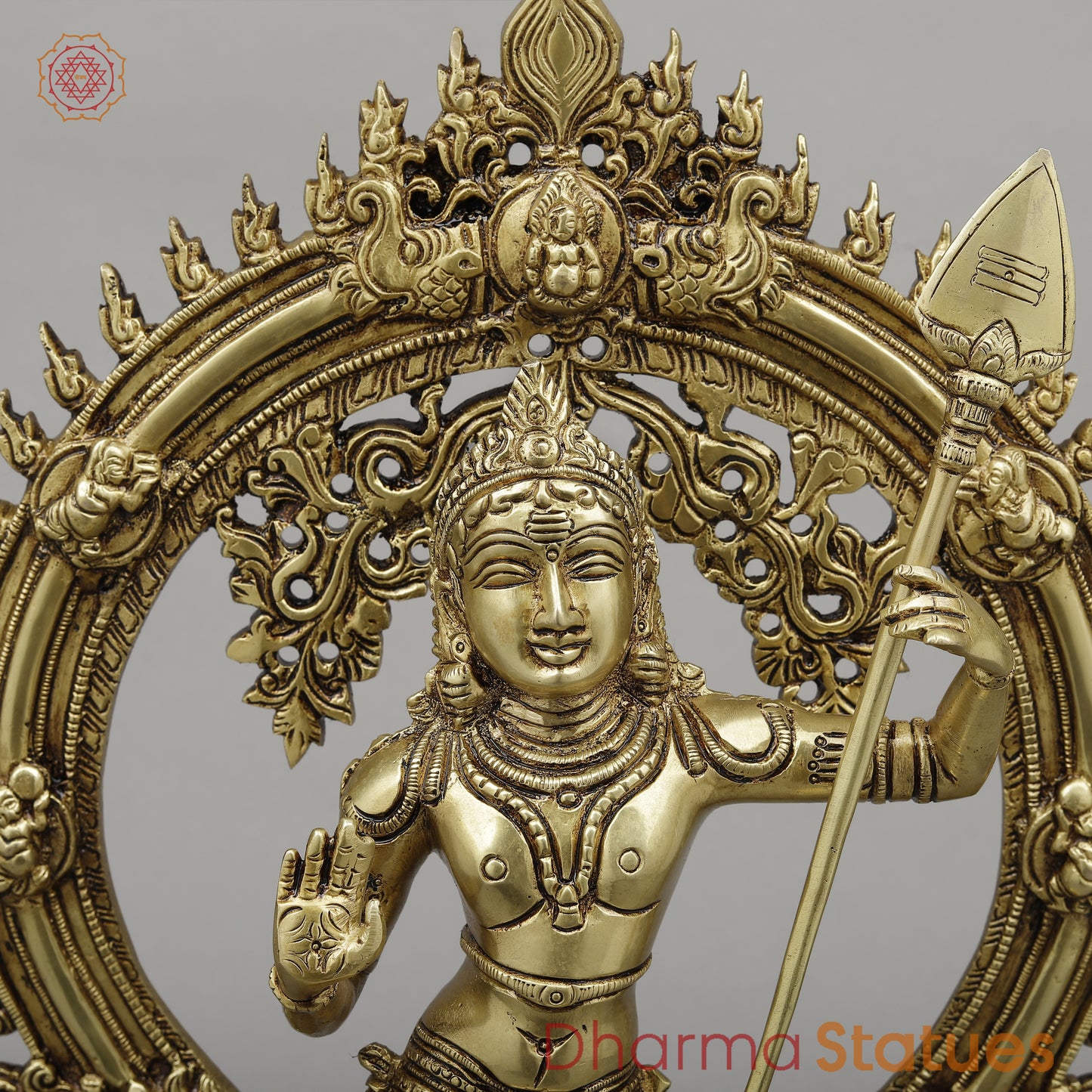 Brass Kartik with Peacock & Frame, Golden Finish, 16.5"