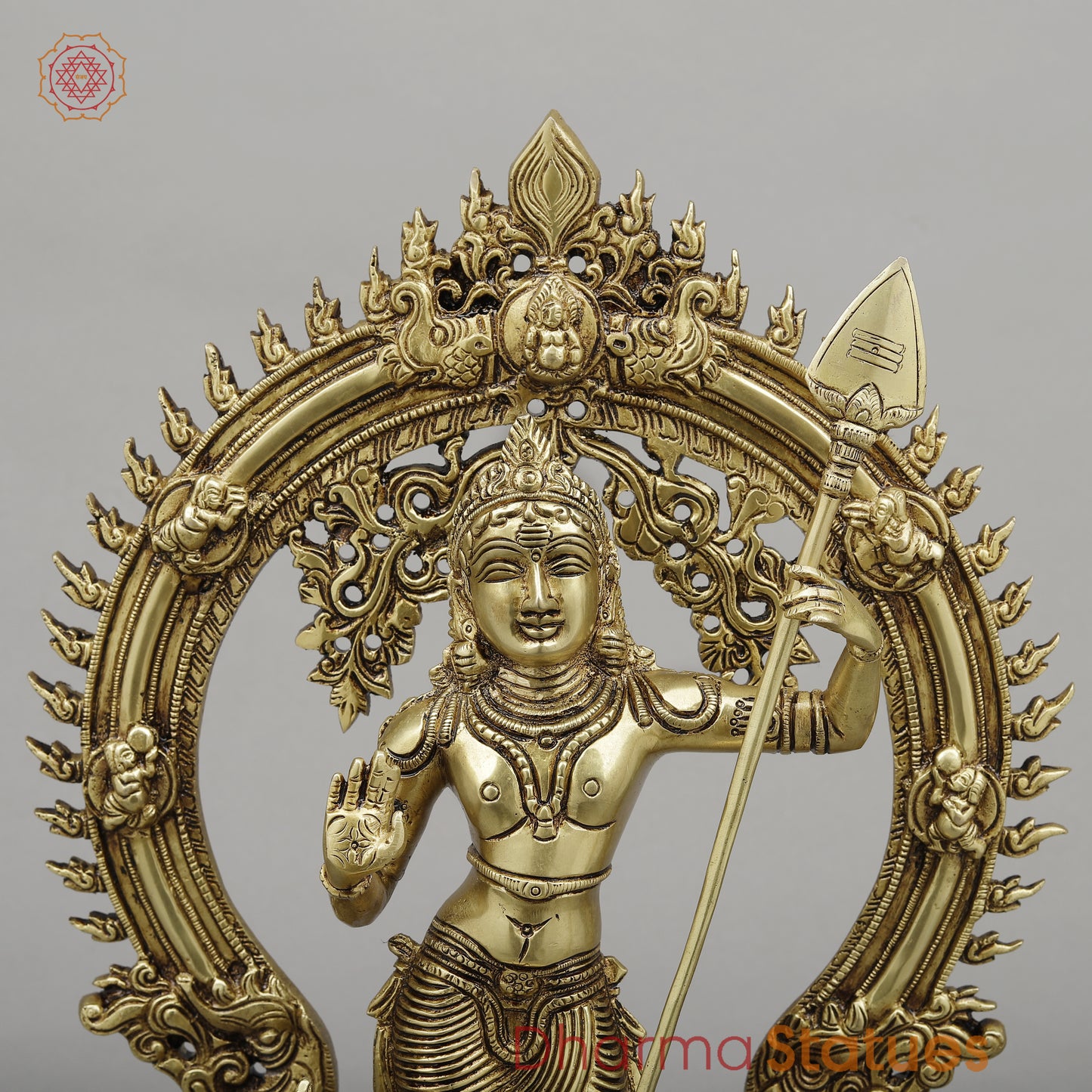 Brass Kartik with Peacock & Frame, Golden Finish, 16.5"