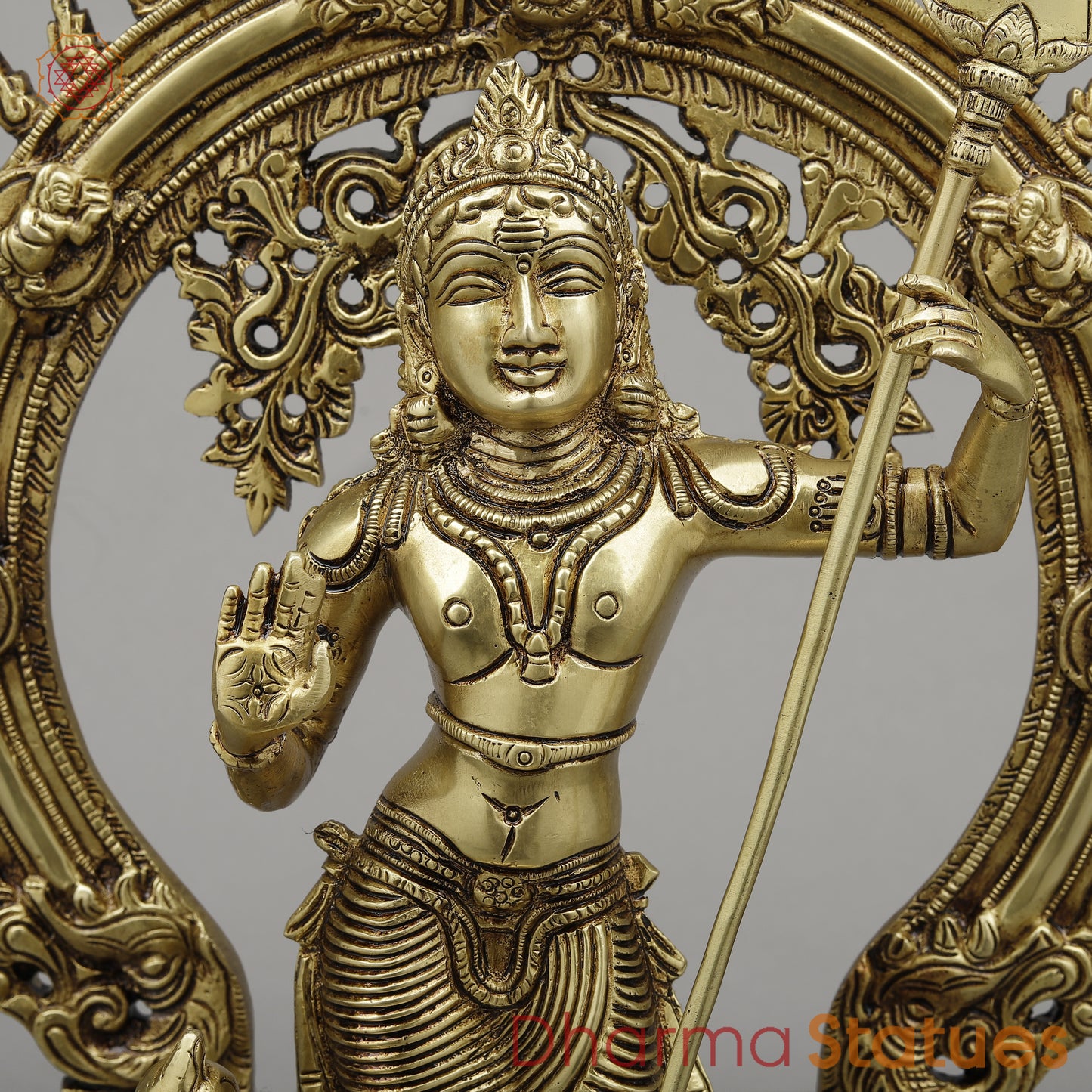 Brass Kartik with Peacock & Frame, Golden Finish, 16.5"