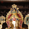 Brass Ganesh Sitting on Chowki Pedestal With Fine(Stone Work) 24"