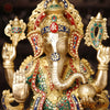 Brass Ganesh Sitting on Chowki Pedestal With Fine(Stone Work) 24"